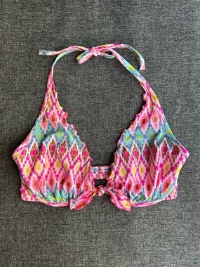 Victoria’s Secret Beach Sexy The High Tie Halter Bikini Top Ikat Foil Multi 34DD